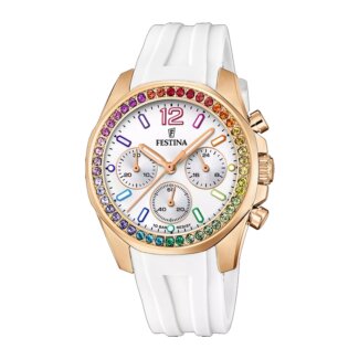 Montre Femme Rainbow Acier inoxydable rose et caoutchouc blanc FESTINA F20611/2
