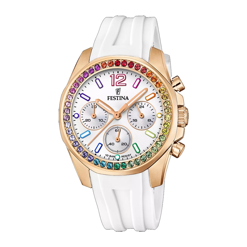 montre-Rainbow-femme-FESTINA-acier-inoxydable-rose-et-caoutchouc-blanc-F20611-2 Montre Femme Rainbow Acier inoxydable rose et caoutchouc blanc FESTINA F20611/2
