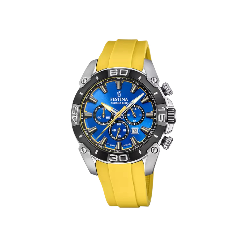 montre-chrono-bike-homme-acier-inoxydable-et-caoutchouc-jaune-FESTINA-F20544-4 Montre Chrono Bike Homme, Acier inoxydable et Caoutchouc jaune FESTINA F20544/4