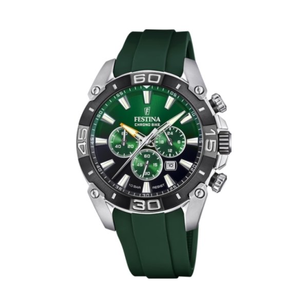 montre-chrono-bike-homme-acier-inoxydable-et-caoutchouc-vert-FESTINA-F20544-3 Montre Chrono Bike Homme, Acier inoxydable et Caoutchouc vert FESTINA F20544/3