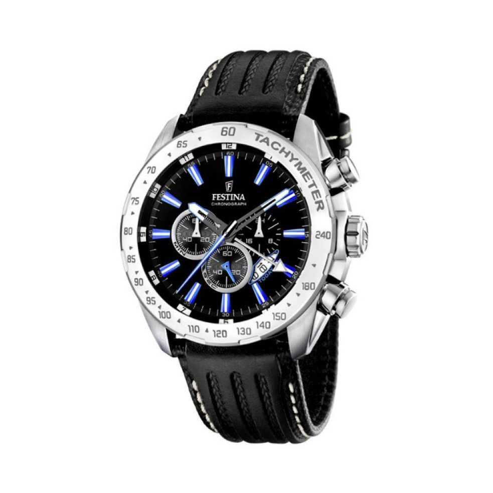 Montre Chronographe Homme, Acier inoxydable et Cuir noir FESTINA F16489/3