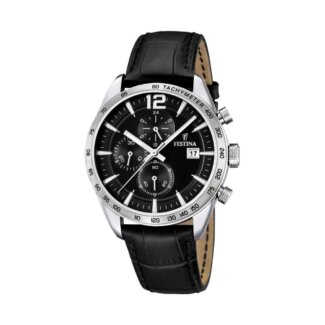 Montre Chronographe Homme, Acier inoxydable et Cuir noir FESTINA F16760/4