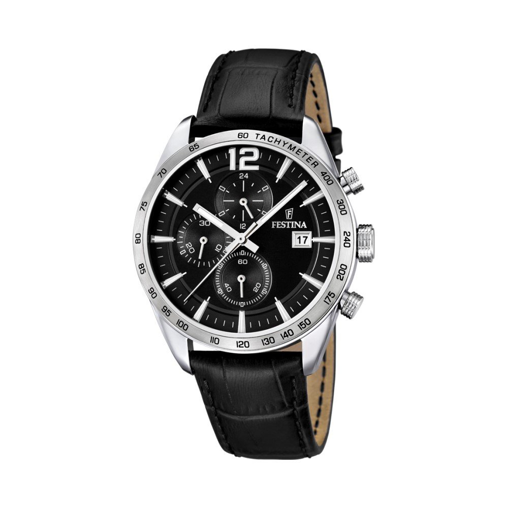 montre-chronographe-homme-FESTINA-acier-inoxydable-et-cuir-noir-F16760-4 Montre Chronographe Homme, Acier inoxydable et Cuir noir FESTINA F16760/4