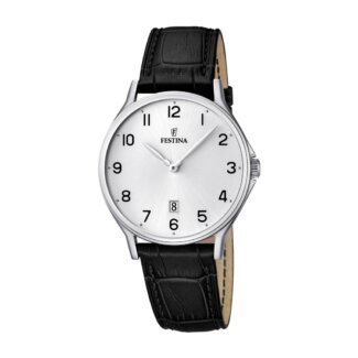 Montre Classique Homme, Acier inoxydable et Cuir noir FESTINA F16745/1