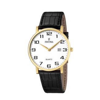 Montre Classique Homme Acier inoxydable doré et Cuir noir FESTINA F16478/1