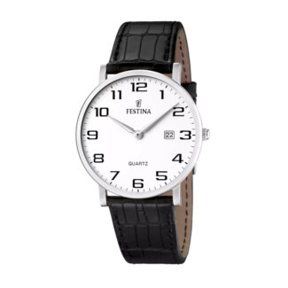 Montre classique Homme Acier inoxydable et cuir noir FESTINA F16476/1