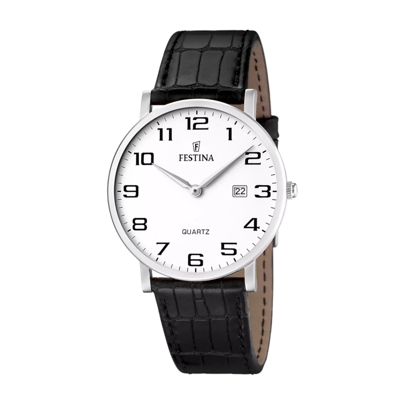 montre-cuir-noir-homme-FESTINA-F16476-1 Montre classique Homme Acier inoxydable et cuir noir FESTINA F16476/1