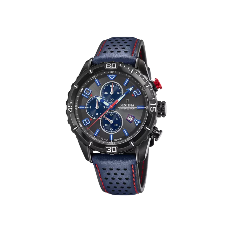 Montre Chronographe Homme, Acier inoxydable et Cuir bleu FESTINA F20519/3
