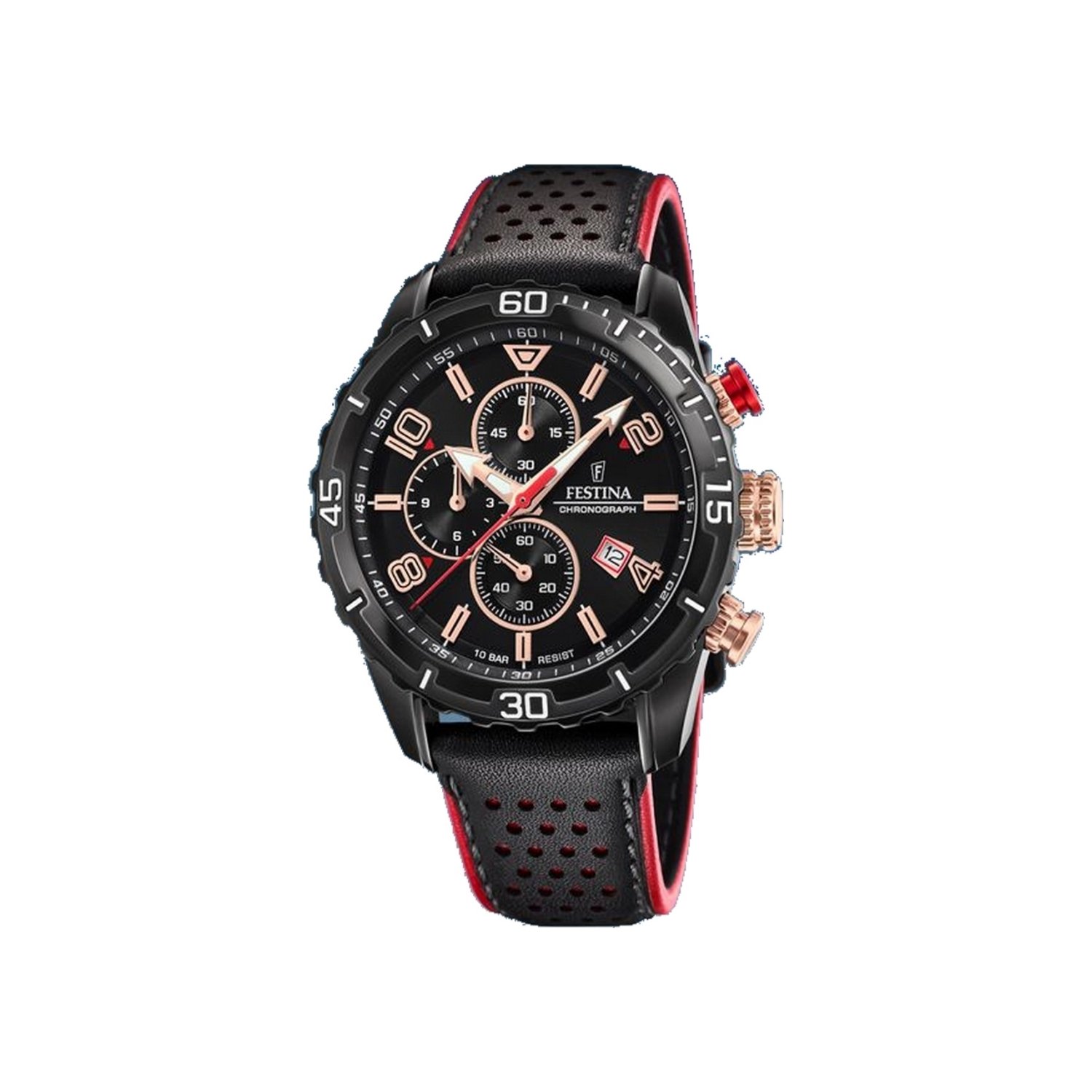 montre-homme-FESTINA-cuir-noir-et-acier-inoxydable-F20519-4 Montre Chronographe Homme, Acier inoxydable et Cuir noir FESTINA F20519/4