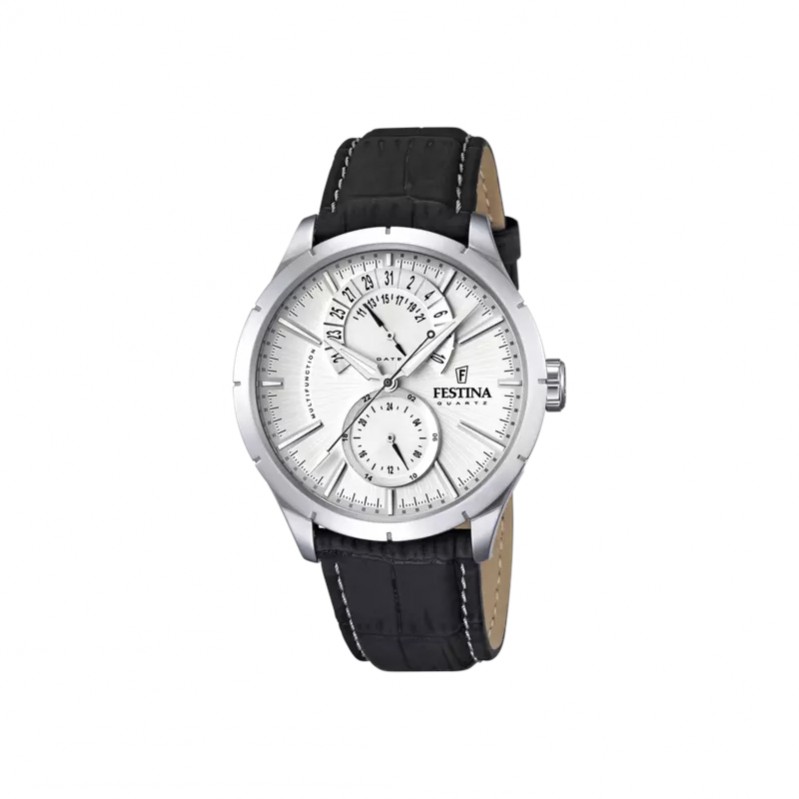 Montre Rétro Homme, Acier inoxydable et Cuir noir FESTINA F16573/1