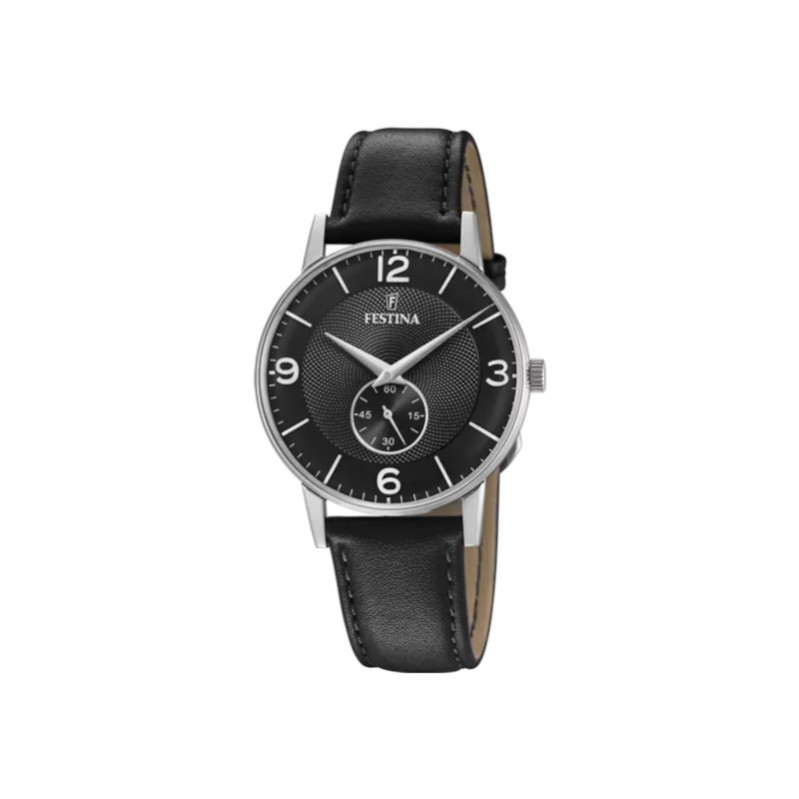montre-rétro-homme-FESTINA-cuir-noir-et-acier-inoxydable-F20566-4 Montre Rétro Homme, Acier inoxydable et Cuir noir FESTINA F20566/4