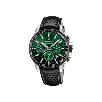Montre Chronographe verte Homme, Acier inoxydable et Cuir noir FESTINA F20561/5