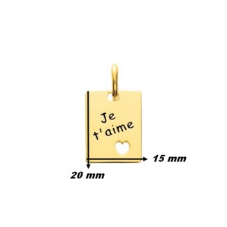 Pendentif Cœur » je t’aime » Plaqué Or ROBBEZ MASSON, dimensions