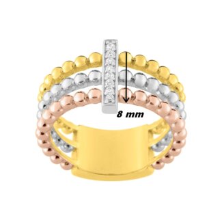 Bague Femme Plaqué Or tricolore, Oxydes de zirconium et Rhodium ROBBEZ MASSON, largeur