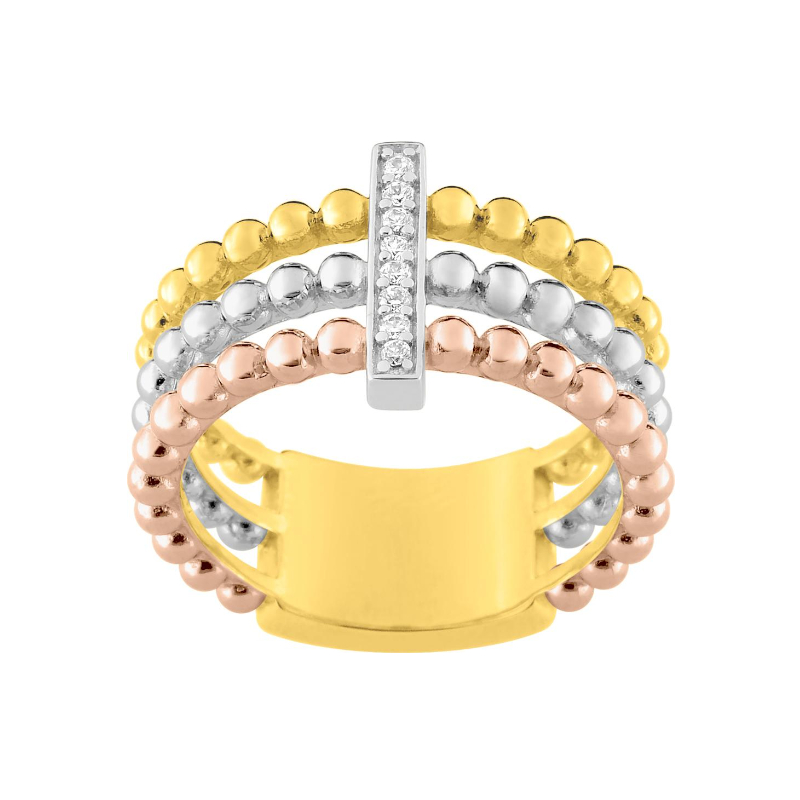 bague-femme-plaqué-or-tricolore-oxydes-et rhodium-ROBBEZ-MASSON-TSRL75Z Bague Femme Plaqué Or tricolore, Oxydes de zirconium et Rhodium ROBBEZ MASSON