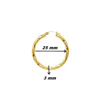 Boucles d’oreilles créoles Femme Plaqué Or torsadées ROBBEZ MASSON, dimensions