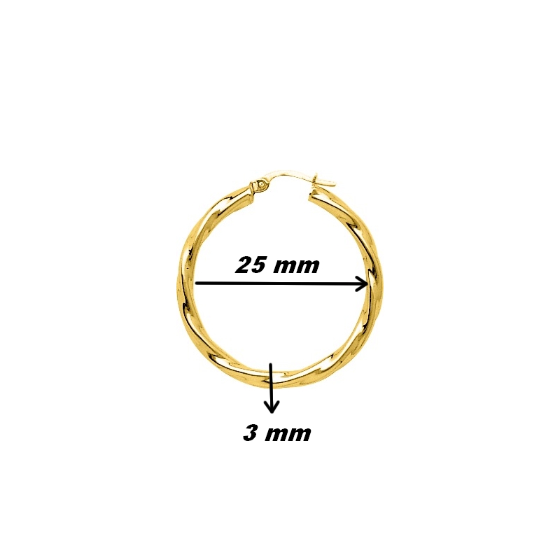Boucles d’oreilles créoles Femme Plaqué Or torsadées ROBBEZ MASSON, dimensions