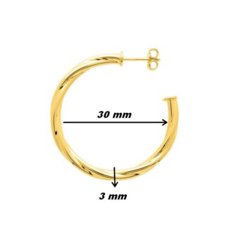 Boucles d’oreilles demi créoles Femme Plaqué Or torsadées ROBBEZ MASSON, dimensions