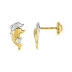 Boucles d'oreilles Enfant Dauphin Or jaune et blanc 750/1000 ROBBEZ MASSON
