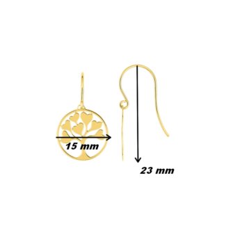 Boucles d'oreilles pendantes Arbre de vie et Cœur Plaqué Or ROBBEZ MASSON, dimensions