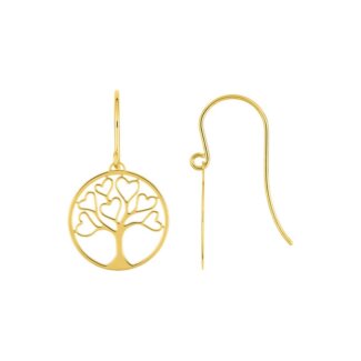 Boucles d'oreilles pendantes Arbre de vie et Cœur ajouré Femme Plaqué Or ROBBEZ MASSON
