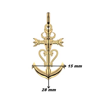 Pendentif Croix de Camargue Tête de Taureau Or jaune 750/1000 THOMAS JAVON, ECLAT DE CAMARGUE, dimensions
