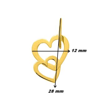 Pendentif Femme double Cœur Or jaune 750/1000, dimensions