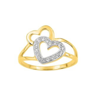Bague Double Cœur Femme Plaqué Or, Rhodium et Oxydes de zirconium ROBBEZ MASSON
