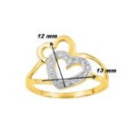 Bague Double Cœur Femme Plaqué Or, Rhodium et Oxydes de zirconium ROBBEZ MASSON, dimensions