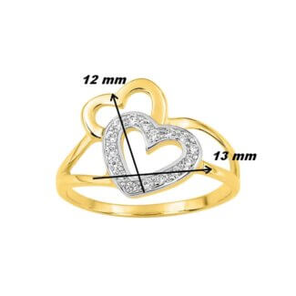 Bague Double Cœur Femme Plaqué Or, Rhodium et Oxydes de zirconium ROBBEZ MASSON, dimensions