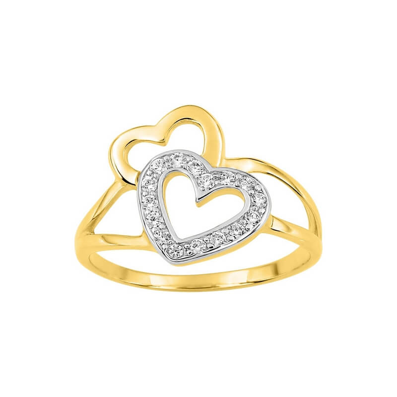 bague-coeur-femme-plaqué-or-et-oxydes-robbez-masson-137134-1 Bague Double Cœur Femme Plaqué Or, Rhodium et Oxydes de zirconium ROBBEZ MASSON