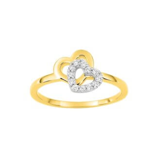Bague Cœur double Femme Plaqué Or, Rhodium et Oxydes de zirconium ROBBEZ MASSON