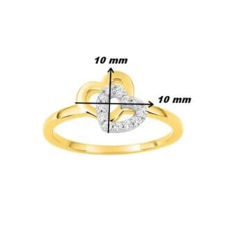 Bague Cœur double Femme Plaqué Or, Rhodium et Oxydes de zirconium ROBBEZ MASSON, dimensions