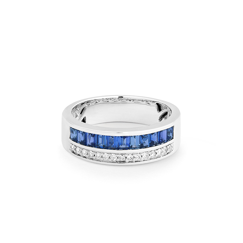 bague-femme-platine-950-saphirs-et-diamants-FACET-R9910FMTWNY14-autre-vue Bague Femme Platine, Saphirs et Diamants FACET, face.