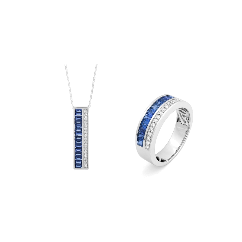 bague-femme-platine-950-saphirs-et-diamants-FACET-R9910FMTWNY14-ensemble Bague Femme Platine, Saphirs et Diamants FACET, parure.
